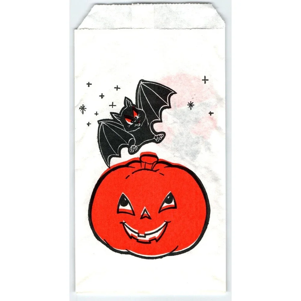 Trick Or Treat Halloween Candy Goodie Bag Bat Pumpkin Witch Hallmark Vintage